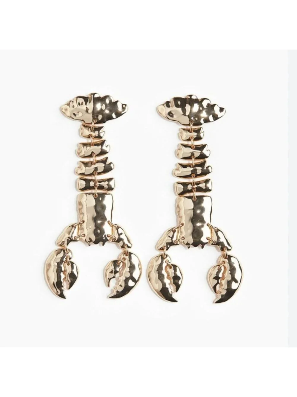 New! H&M Hammered Gold Crayfish Statement Earrings (1051) NWOT